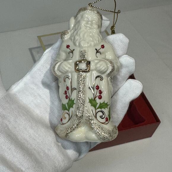 LENOX Christmas Holiday Ornament Set Mr. & Mrs. Santa Claus Holly Berries - Picture 8 of 12